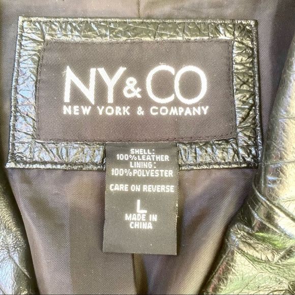 NY & Co Black Leather Lizard Embossed Jacket L - Picture 2 of 10